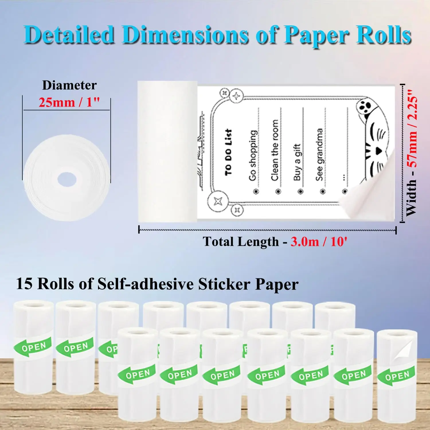 15 Rollen Mini-Drucker-Aufkleber papier Thermo-Aufkleber papier für 57x25mm, kompatibel mit den meisten Aufgaben listen für Mini-Beleg drucker