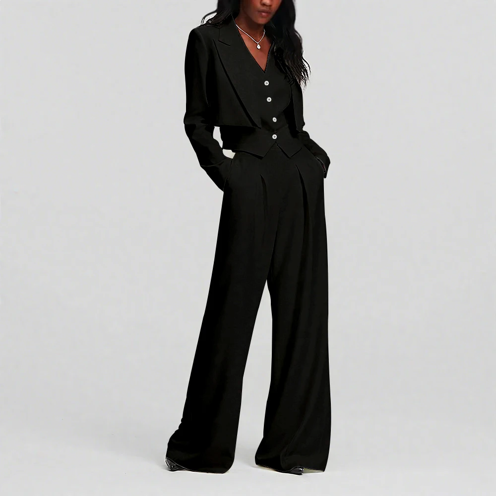 Ensemble trois pièces (Blazer + pantalon + gilet) pour femmes, élégant, blanc ivoire, bouton unique, nouvelle collection