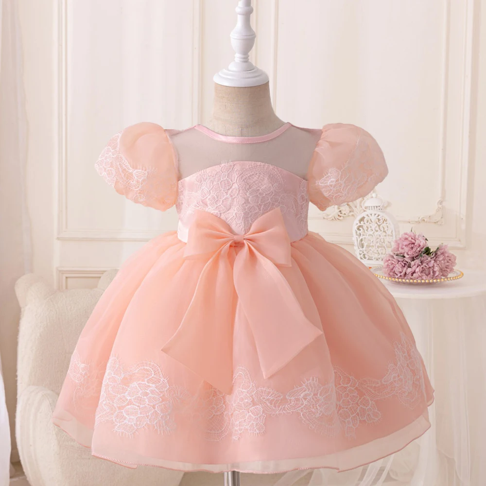 New Pageant First 1st Birthday Dress For Baby Girl Clothes Flower Peach Princess Dress Baptism Girls Dresses Elegant Party Gown