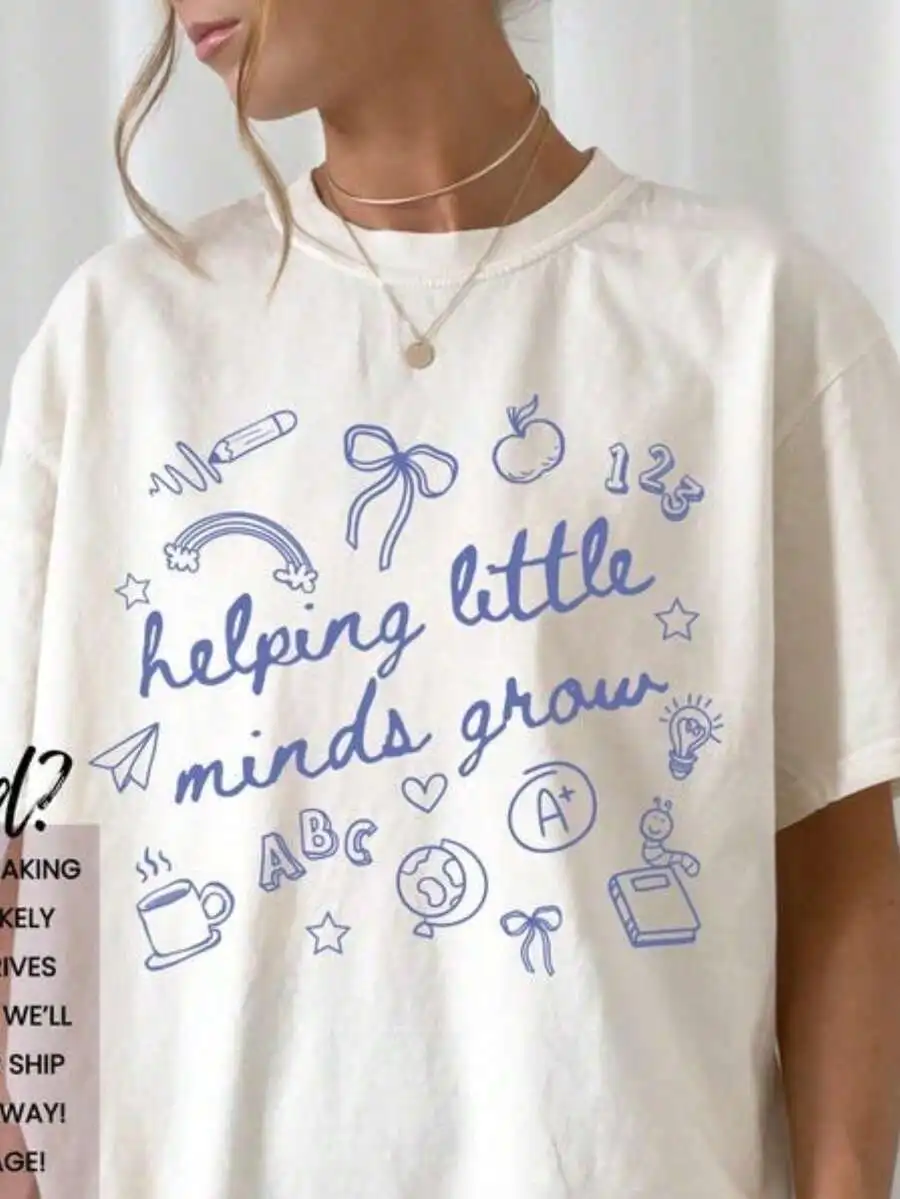 Women Oversized Crew Neck Short Sleeve T-Shirt Vintage Back To School Teacher Student Graphic Print Loose Fit Soft Casual Cute School Daily All Match Novelty Tee