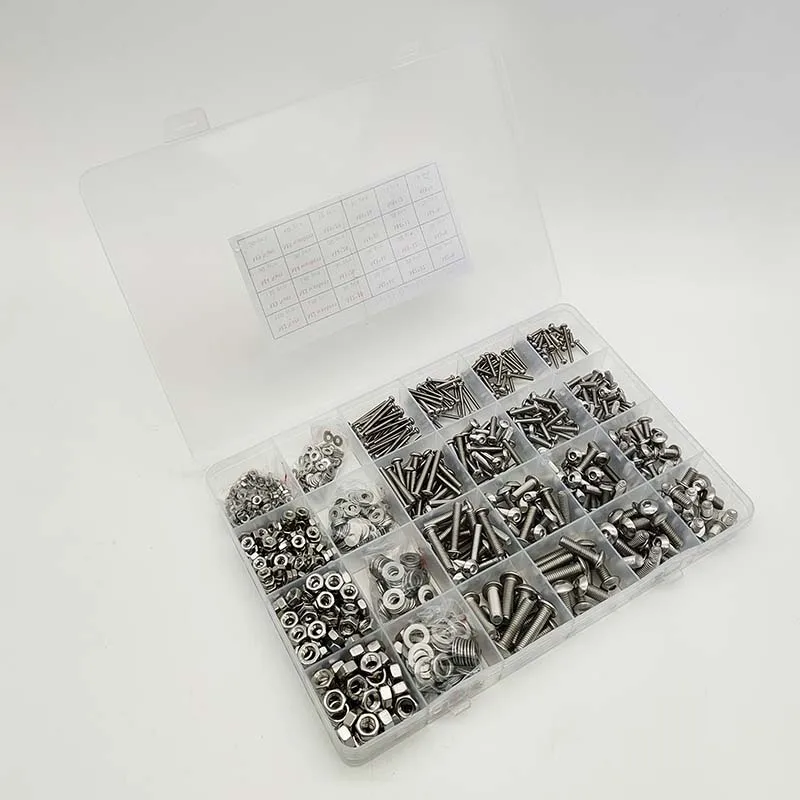 1220Pcs 304 Stainless Steel Hex Socket Screw Nut Washer Kit Strong Wear Resistance M2 M3 M4 M5 Fasteners