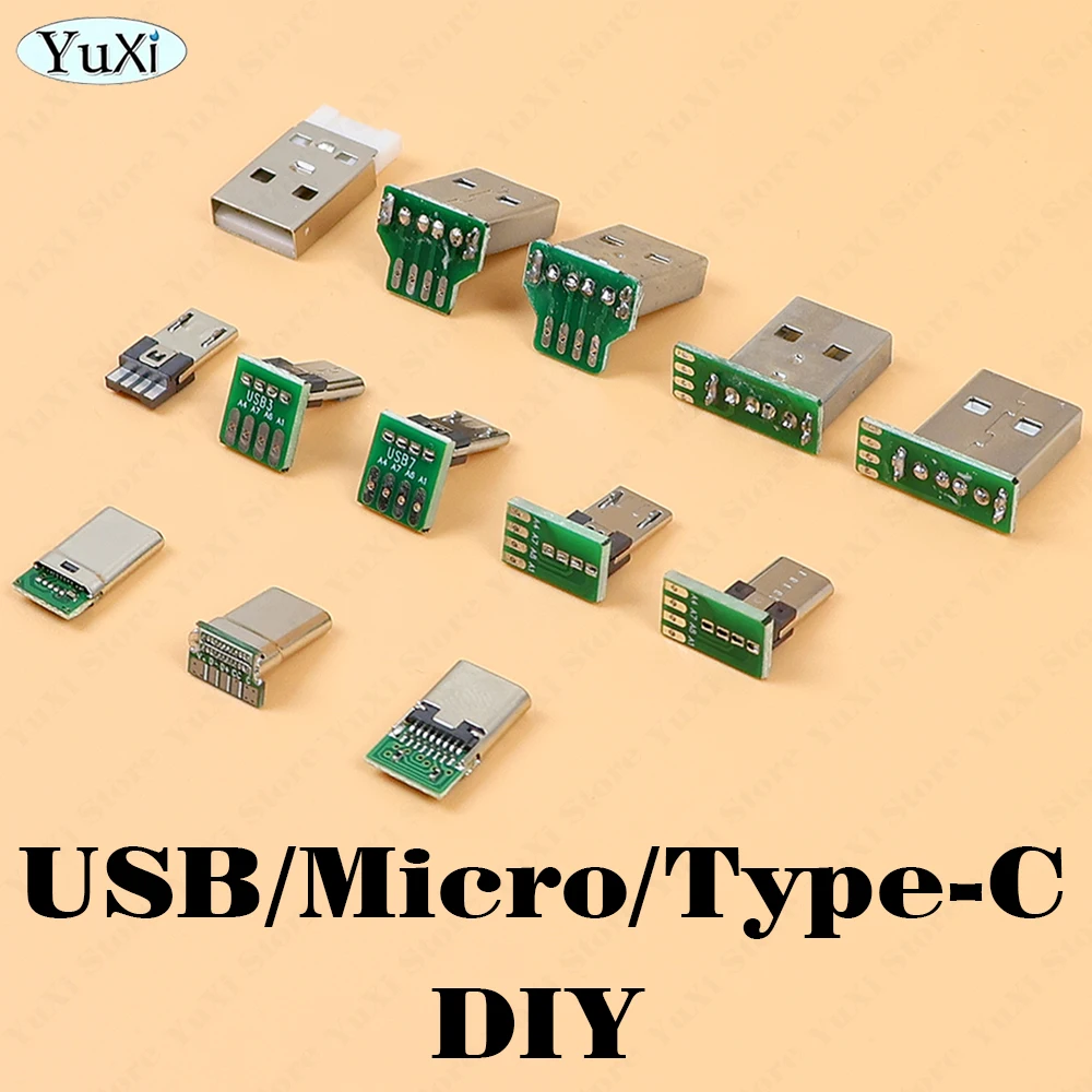 1-10Pcs USB2.0 Type-C Plug Micro USB Plug Assembly Connector Charging Data Cable DIY Repair Soldering Adapter 4P 5Pin 90 Degree