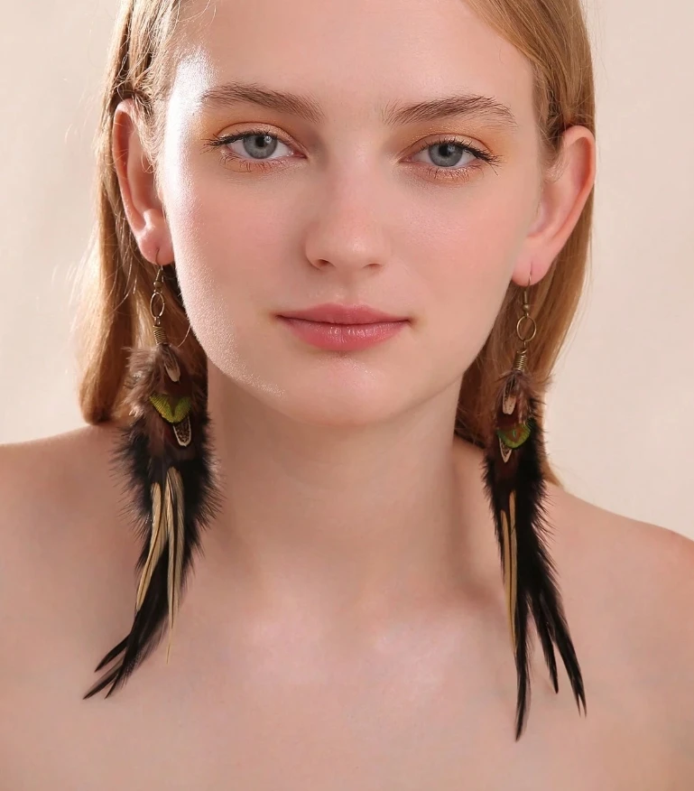 Long Feather Earrings For Women Boho Feather Dangle Earrings Natural Feather Earrings Black Feather Earrings