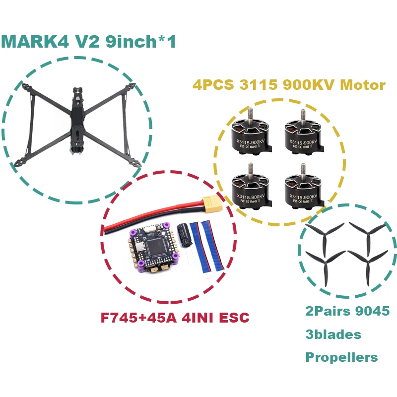 

RC MARK4 V2 8/9/10 дюймов F745 V2 Управление полетом 45/60A 4INI ESC стоечный дрон FPV из углеродного волокна PV Racing Drone Квадрокоптер Фристайл