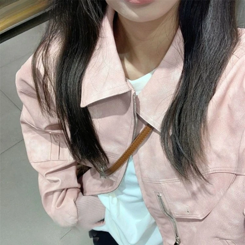 

American Sweet Wind Tooling Leather Jacket 2025 Spring and Autumn Design Locomotive Women's Jacket