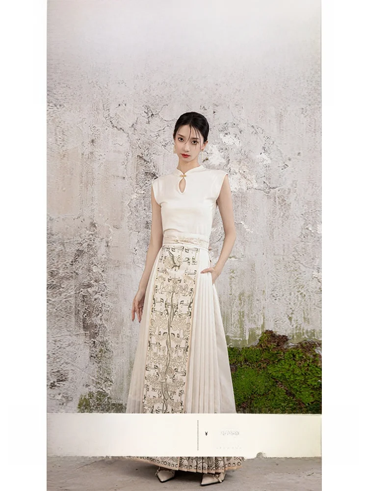 

Summer f Skirt Ming Dynas Sle Reformed Face Skirt New Chinese eup Flower Bright Hanfu Skirt High Waist A-Line...