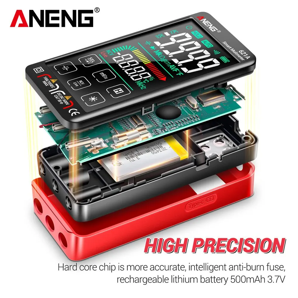 ANENG 621A Smart Digital Multimeter Touch Screen Multimetro Tester Transistor 9999 conteggi True RMS Auto Range DC/AC 10A Meter