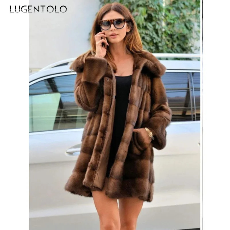 Faux Fur Wam Coat Hooded Loose New Autumn Winter Cardigan Elegant Female Pocket Fashion Quality Street Casual Clothing