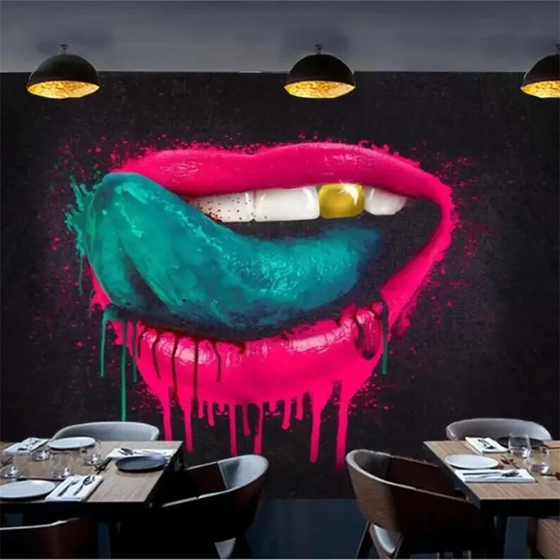 Custom wallpaper 3d mural graffiti golden teeth big mouth tooling background wall fresco non-mainstream fashion bar wallpapers