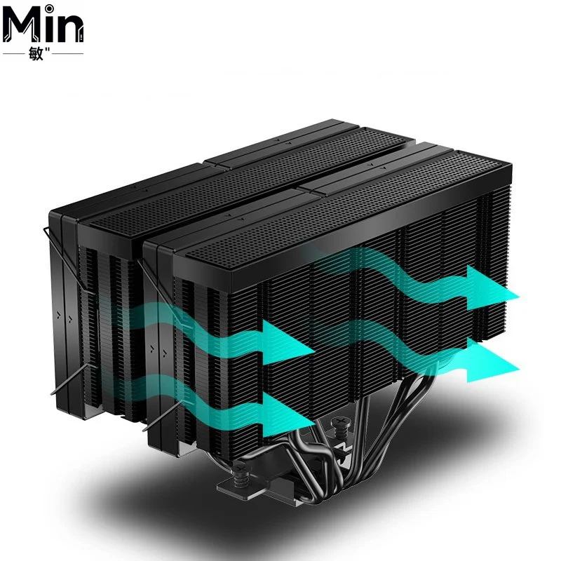 Twin Tower 6 Heat Pipes Air CPU Cooler 10cm Quad PWM Fans Non Memory Blocking Fin Heat Spreader Design PC Cooler