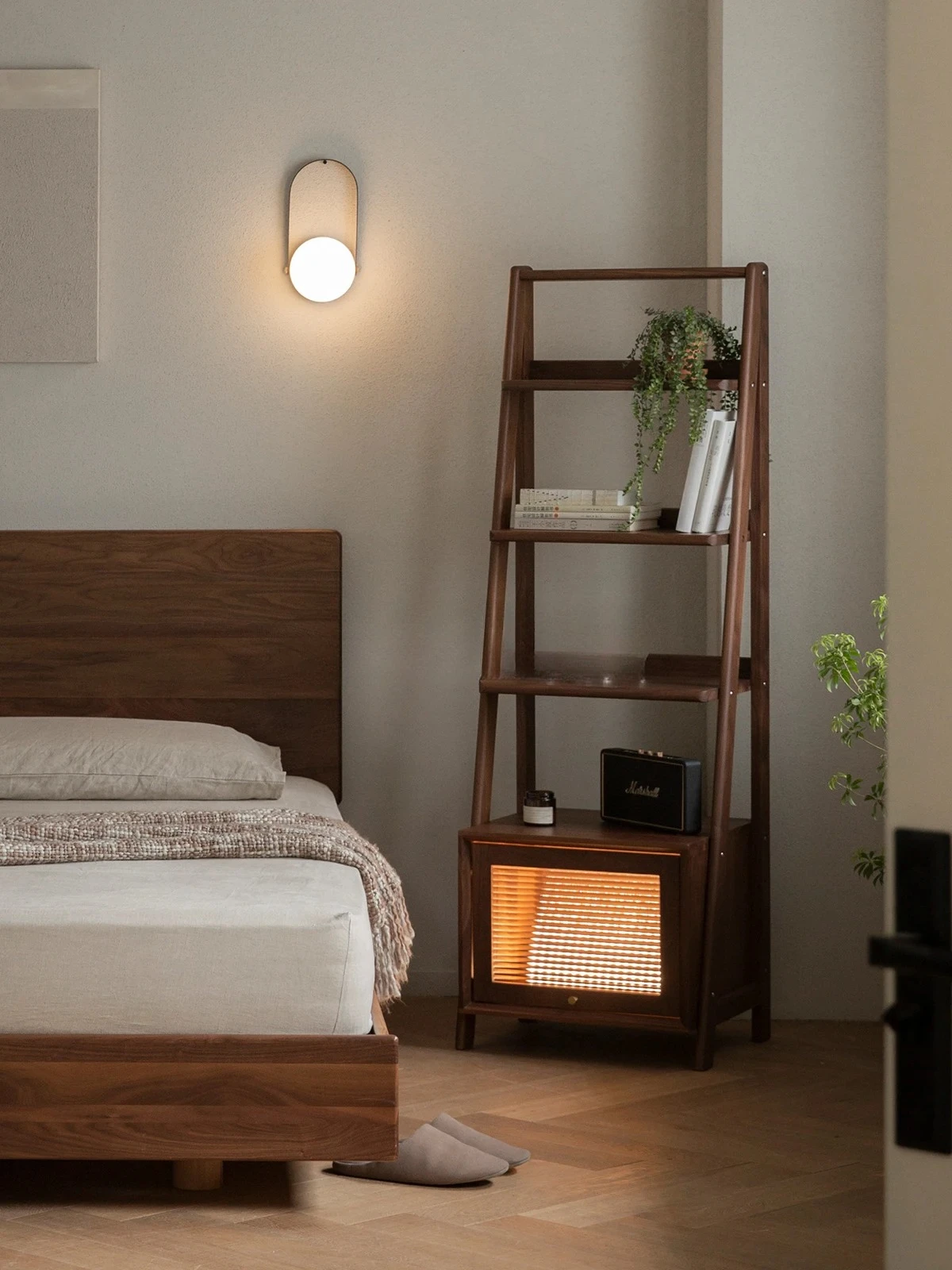 B Solid wood bookshelf Nordic bedroom bookcase Living room storage multi-layer Japanese storage TV side cabinet
