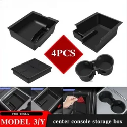 4PCS Center Console Organizer Tray Fit For Tesla Model 3/Y 2021 2022 ABS Armrest Hidden Drawer Storage Box Interior Accessories