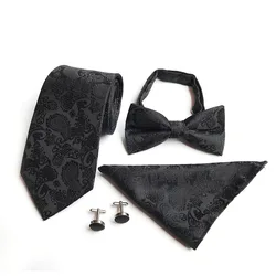 Conjunto de corbatas con estampado de anacardo para hombre, gemelos, pañuelo, traje de negocios, boda, fiesta, oficina, elegante, 4 piezas