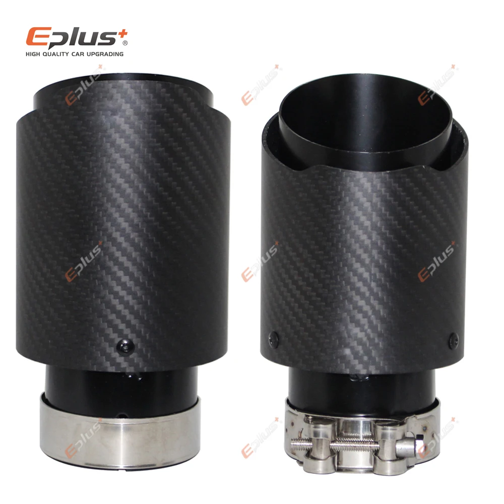 Universal Car Matte Carbon Fiber Muffler Tip Exhaust System Pipe Mufflers Nozzle Straight Stainless Black