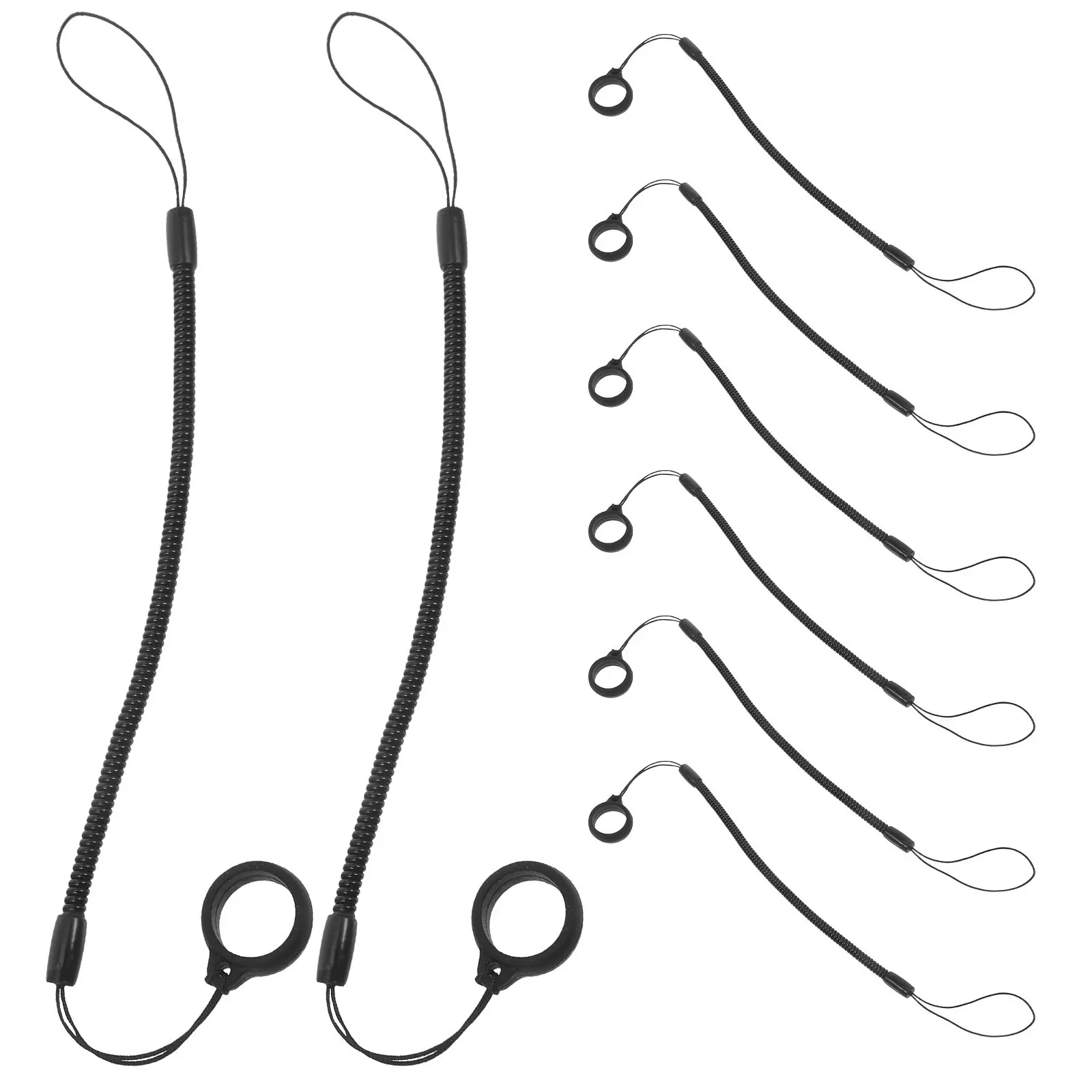 8Pcs Anti-Loss Coiled Stylus Pen Lanyard Black Elastic Spring Rope Retractable Holder for Tablet Clipboard Lanyard Pen Clip
