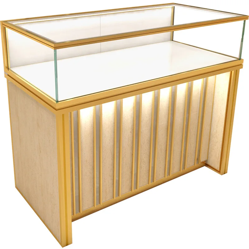 Benutzer definierte, Sundo Hot Sale benutzer definierte Logo elegante Gold Metall Display Vitrine mit LED-Beleuchtung Schmuck Zähler