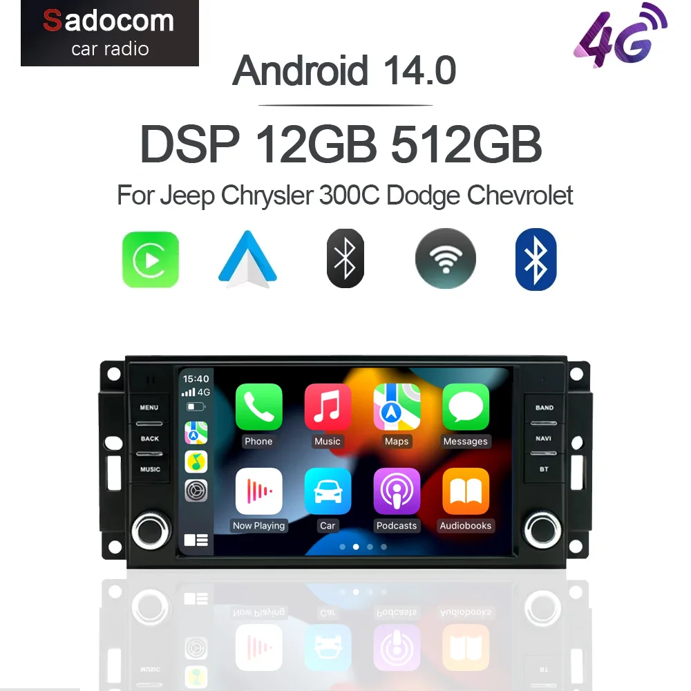 Carplay 14 8G+128G IPS Car Player multimedia GPS WIFI car radio navigation autoradio For Jeep Chrysler 300C Dodge Chevrolet