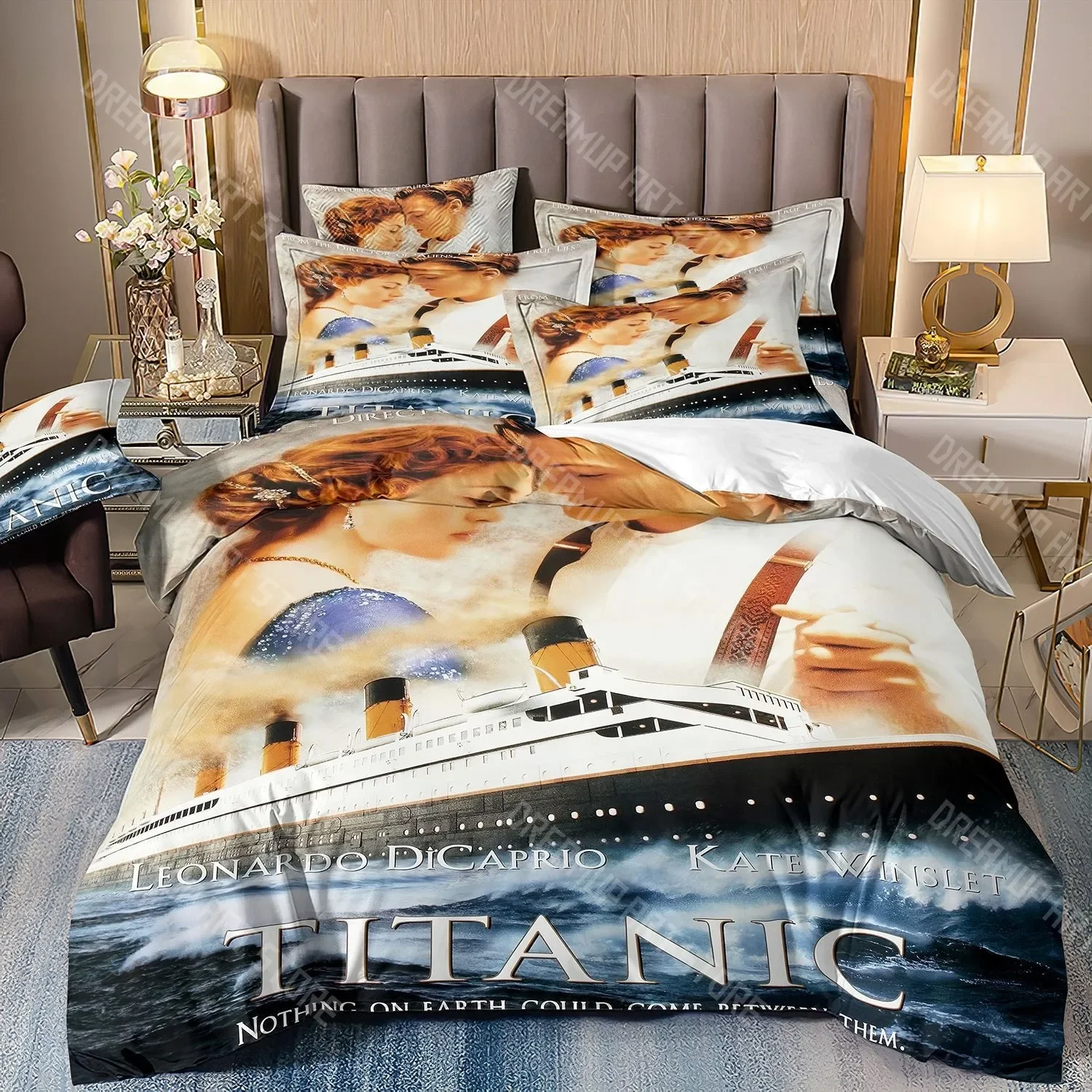 男の子女の子寝具布団カバー-ho-me-lili-セットマイクロファイバーレトロクラシックタイタニック船海の風景水彩アート