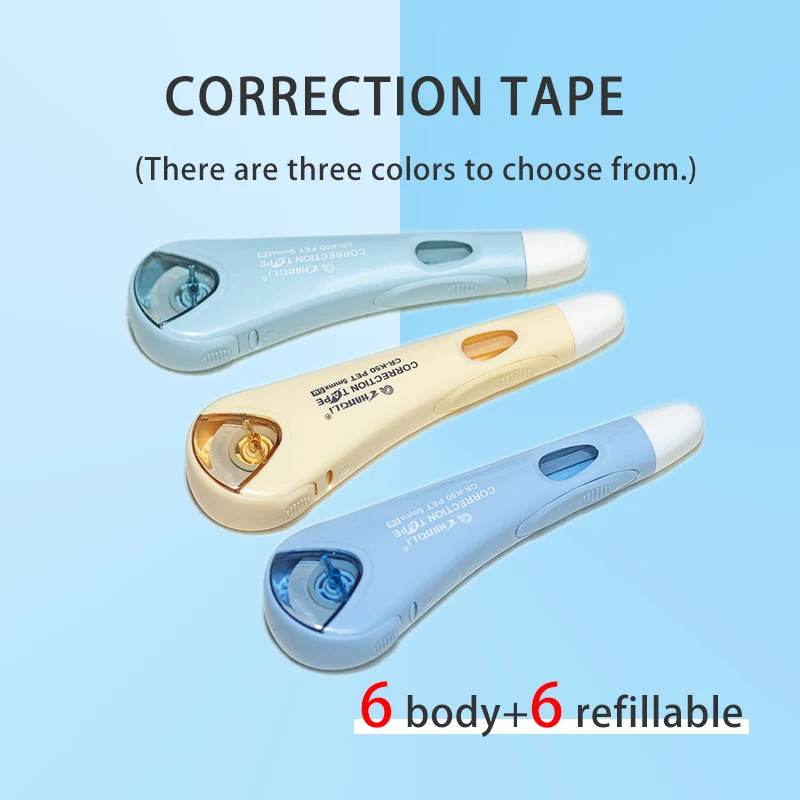 6 sets of main body with replacement core white out, smooth and fast drying, large capacity correction tape