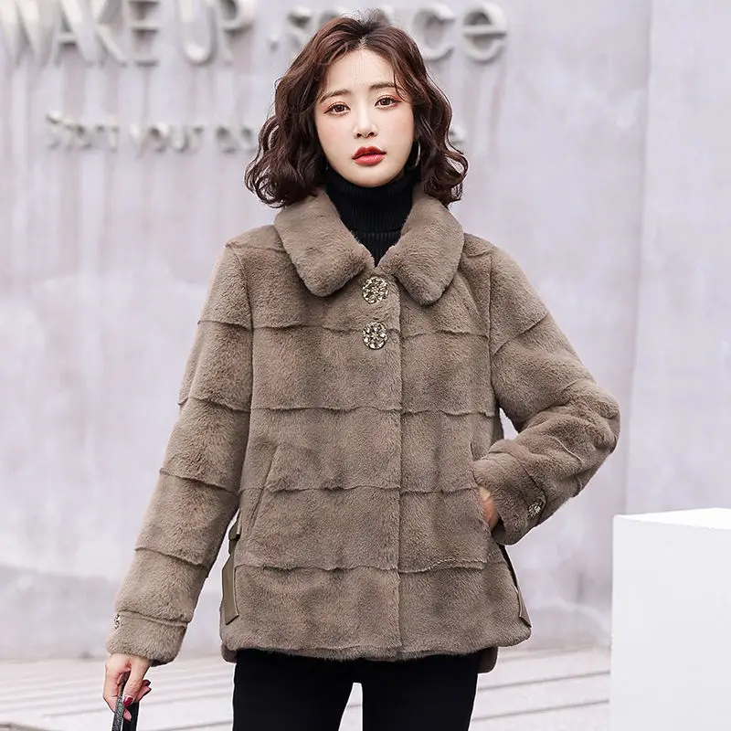 Fashion Short Woolen Coat Women's 2021 New Autumn and Winter Warm Fur All-in-one Imitation Mink Velvet Fur Coat Women Winter