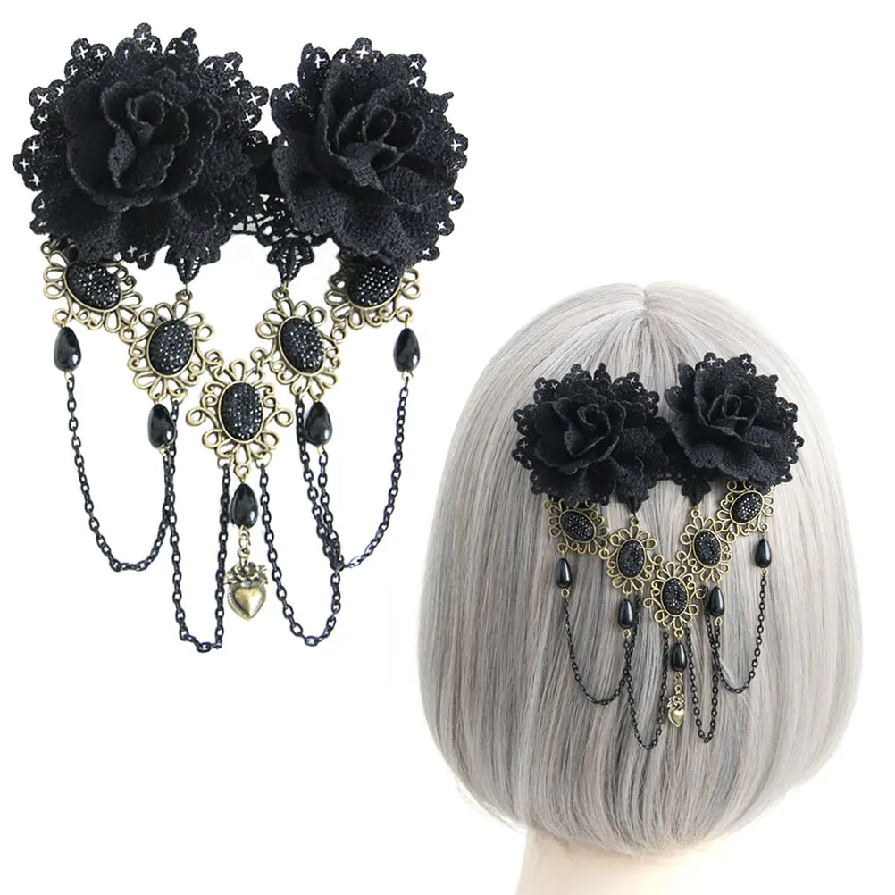 

Gothic Hairpin Women Black Roses Clip Durable Lace Accessories Elegant Wedding Party Banquet Performance Styling Tool