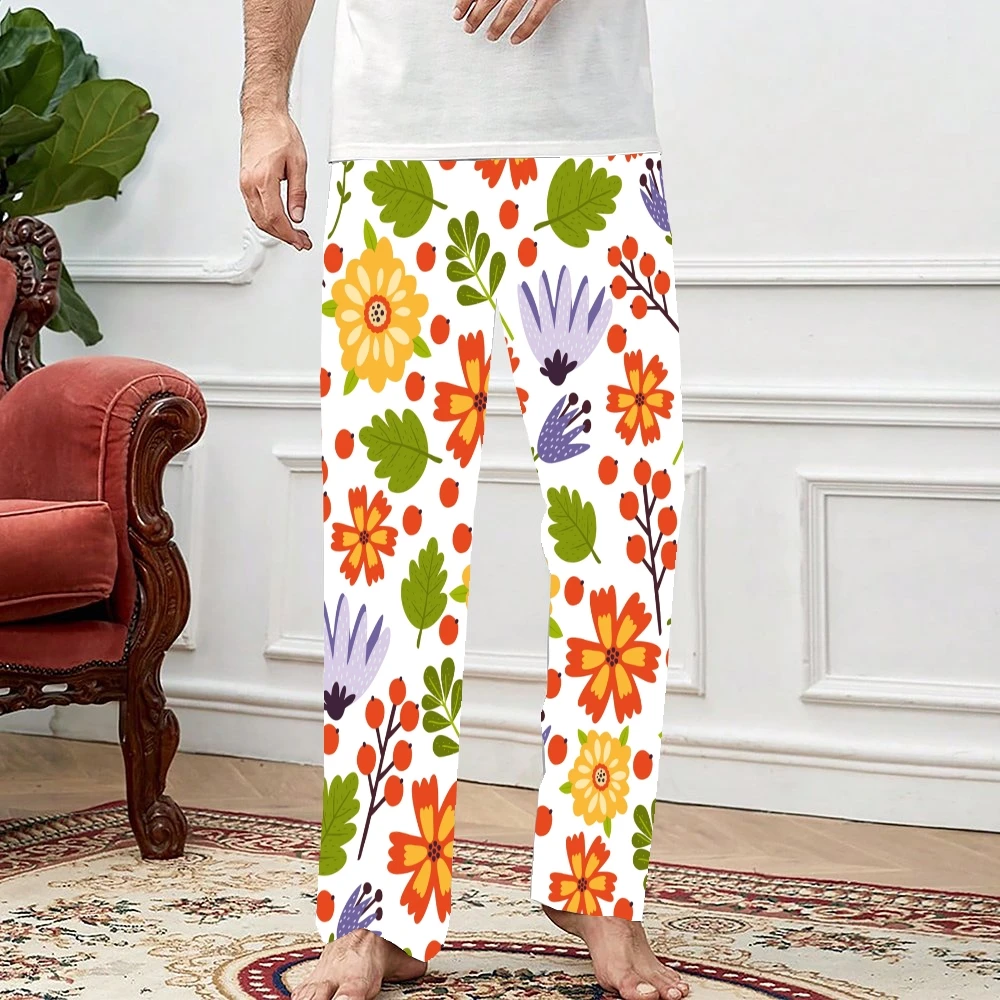 Pantalones de pijama de flores para hombre y mujer, ropa de dormir supersuave, con bolsillos y cordón, Unisex, otoño