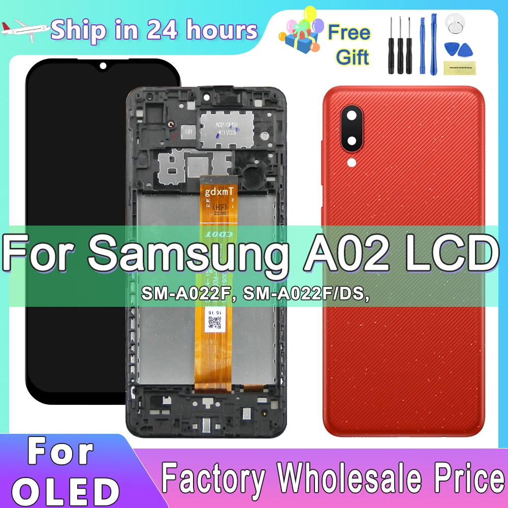 

AMOLED-экран для Samsun Galaxy A02 A022 A022M A022F A022G SM-A022F, ЖК-дисплей с рамкой и дигитайзером сенсорного экрана в сборе