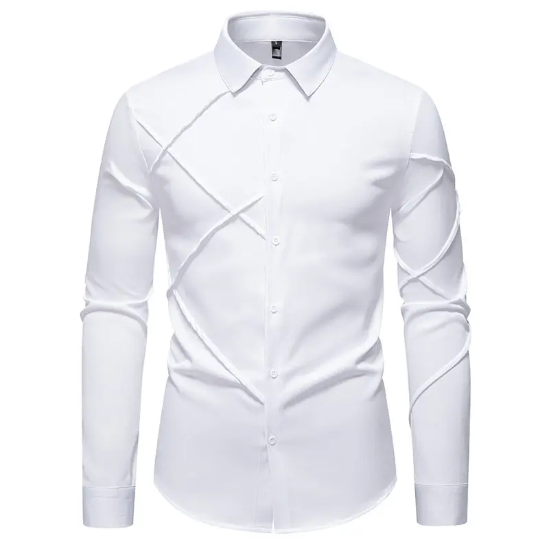 Frühling Herbst Casual Shirts Männer Langarm Quadrat Kragen Vintage Shirt Mens Fashion Casual Slim Fit Einfarbig Kleid Shirt Mann