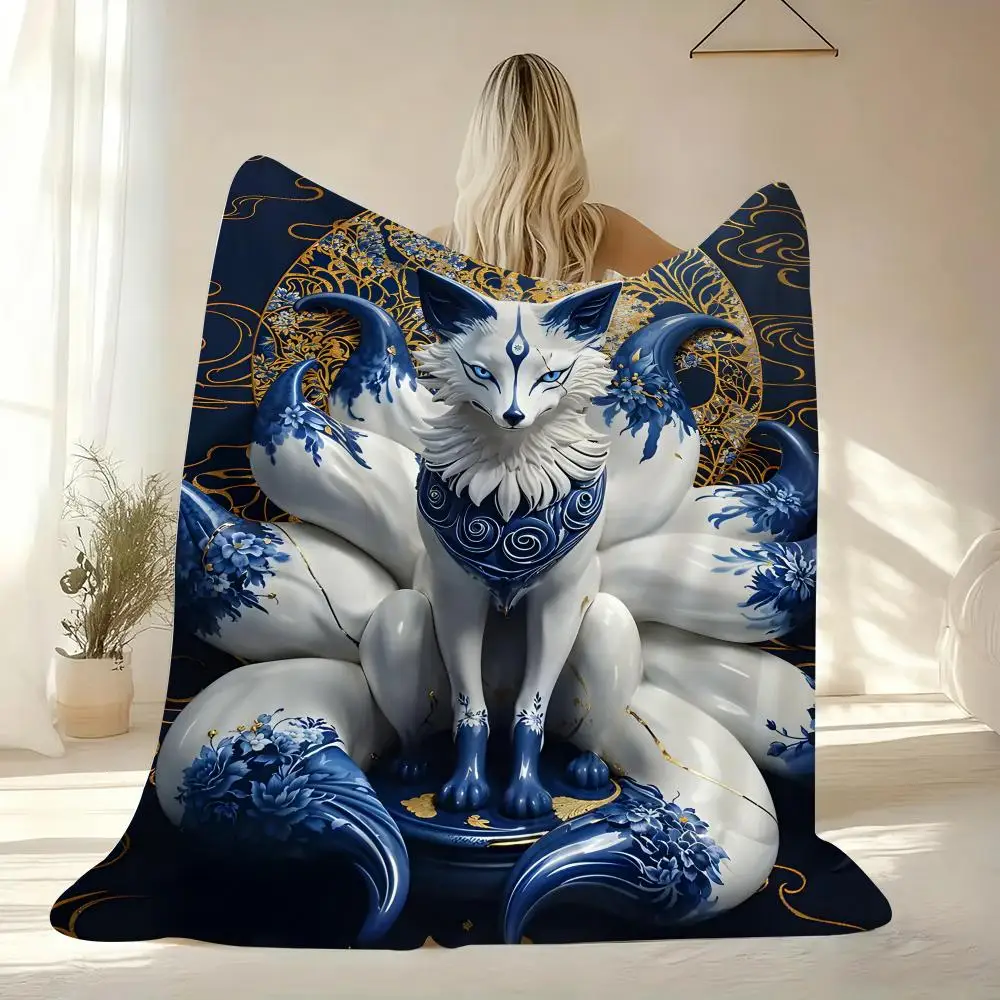 Porcelain Pattern Throw Soft Flannel Throw Blanket Lightweight Cooling Summer AC Nap Blanket for Sofa Bed Couch Travel