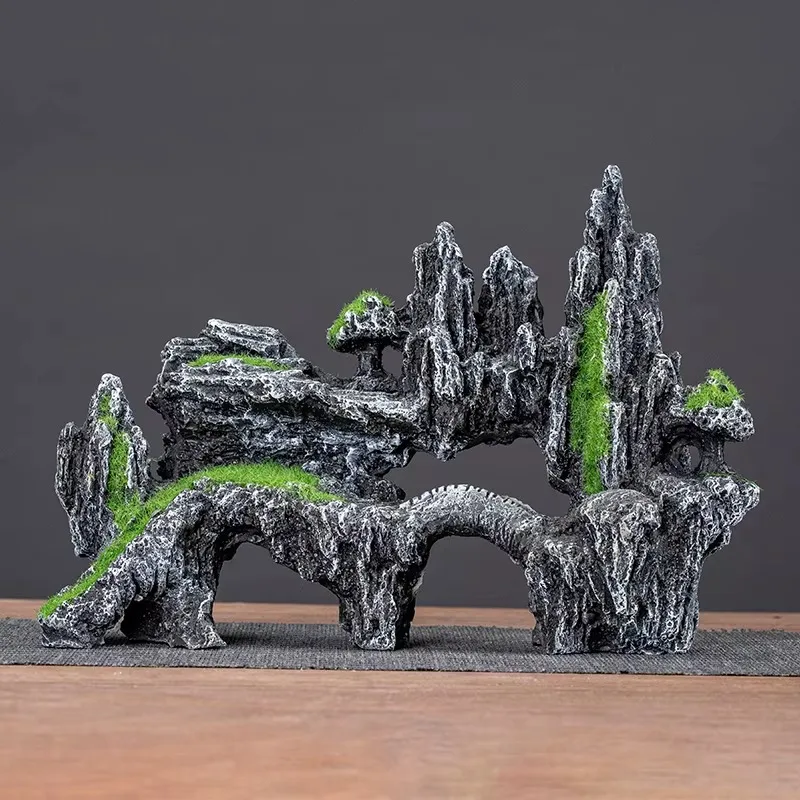

Modern Aquarium Resin Rockery Ornament Set Safe Non-toxic Mini Fish Tank Desktop Decor Simulation Bonsai Aquascape Decoration