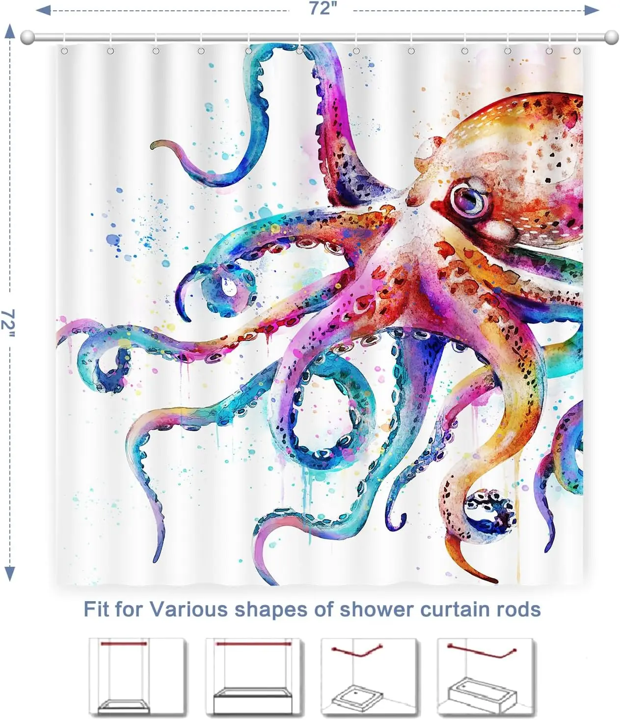 

Занавеска для душа Осьминог, Морская занавеска для душа Kraken Ocean Водонепроницаемая полиэфирная ткань Пляжная летняя занавеска для душа Машинная стирка