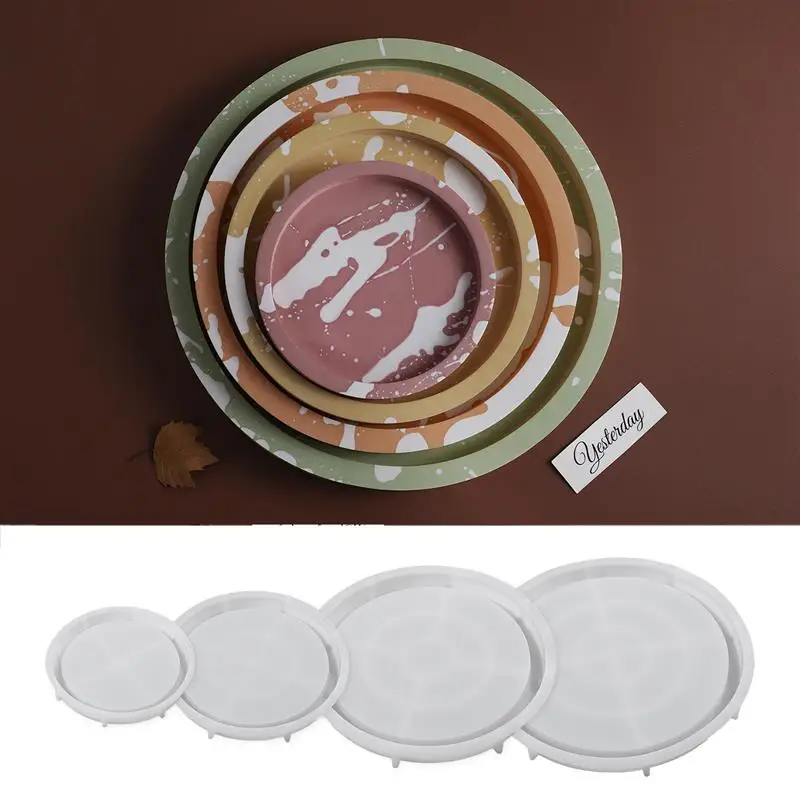 Large Round Cement Storage Tray Silicone Mould 4 Size Concrete Cement Tray Plate DIY Plaster Casting Mold Home Decor