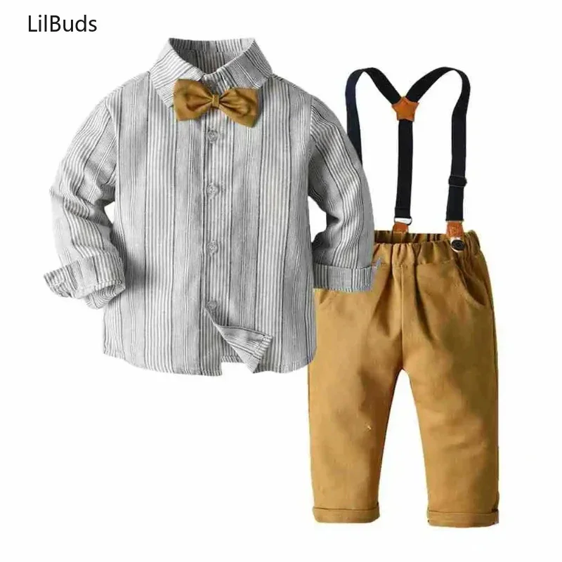 

2024 Kids Boys' Clothing Set Boys Striped Shirt and Strap Pants Suit Baby Boy Long Sleeve Shirt and Pant Autumn Winter Clothes