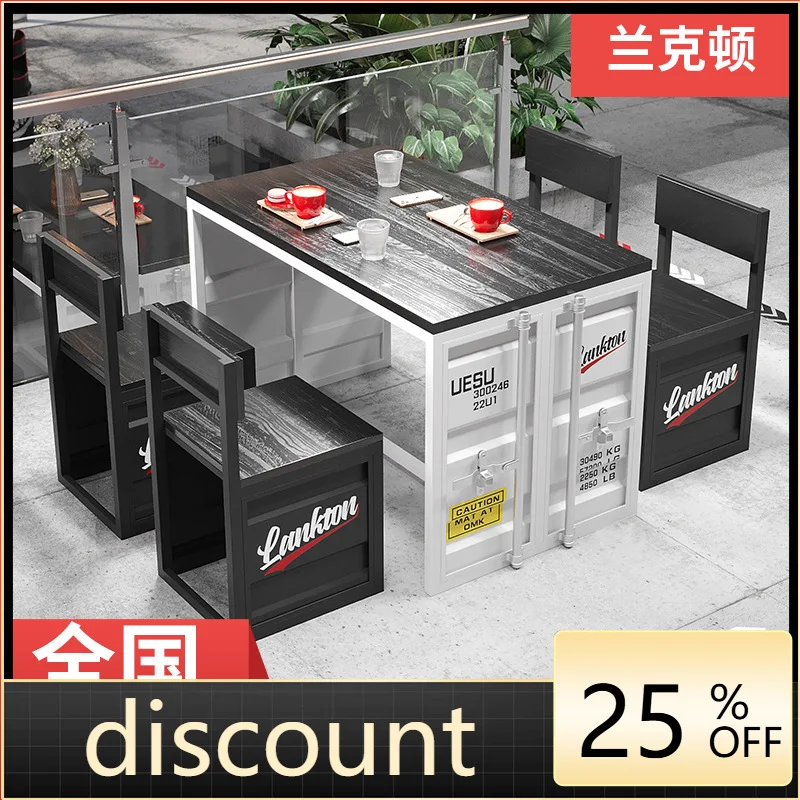 LH industrial style solid wood double sofa table and chair milk tea dessert shop bed and breakfast card seat