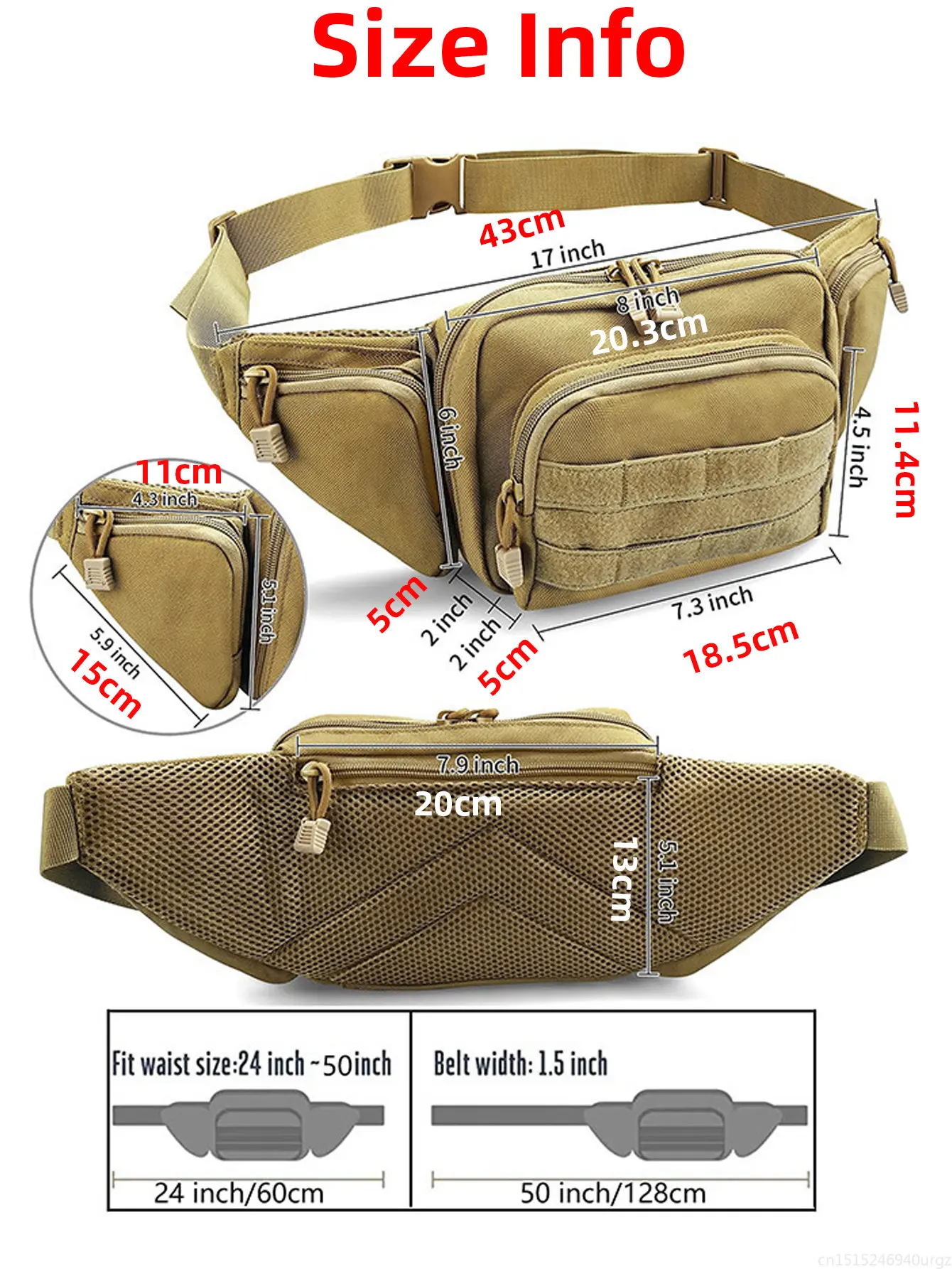 Men Waist Bag Belt Bumbag Waterproof Nylon Molle EDC Fanny Phone Pouch for Hunting Climbing Camping