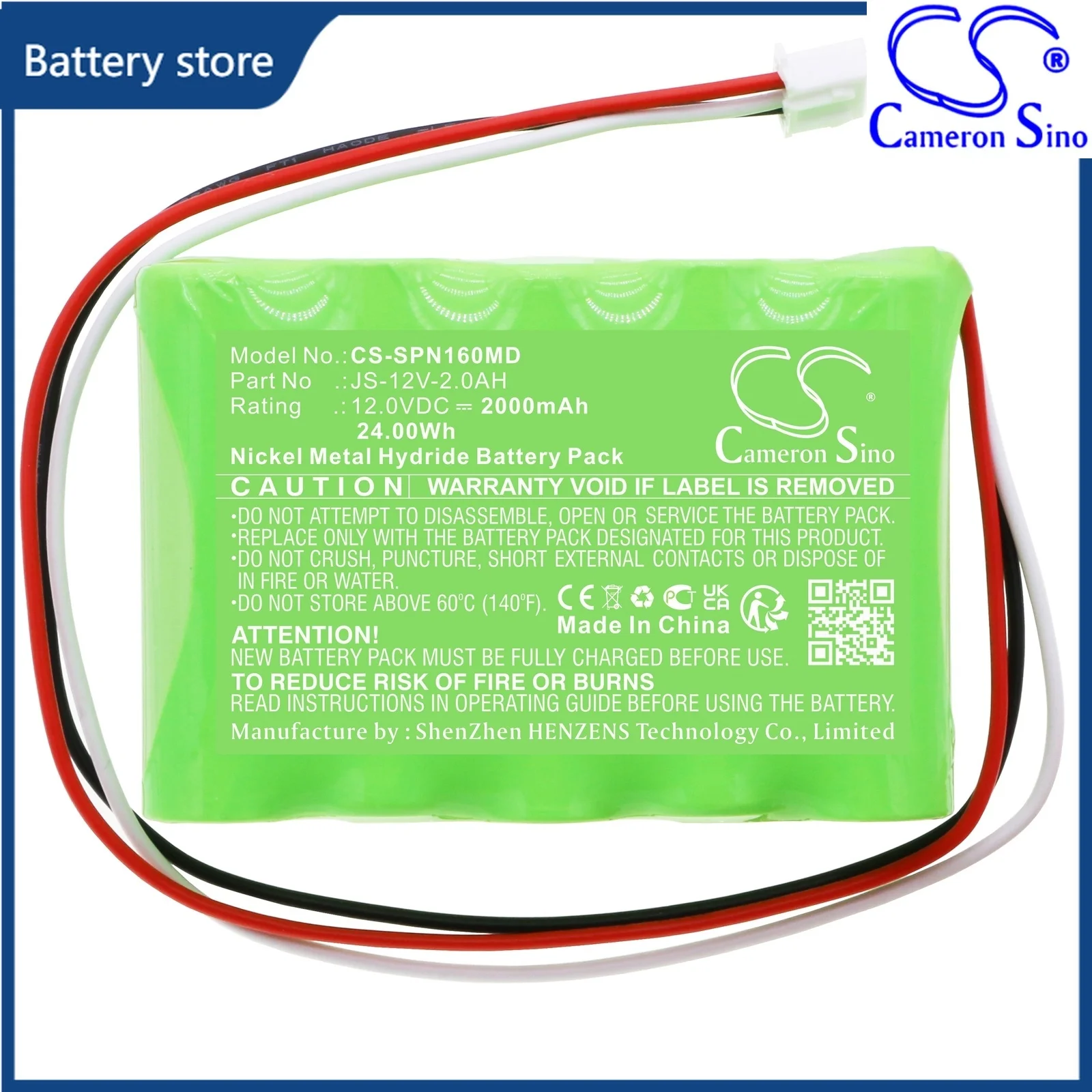 Cameron Sino 12.0V 2000mAh Medical Battery JS-12V-2.0AH for SinoMDT Infusion Pump SN-1600V, SN-50F6, SN-50C6 +TOOL