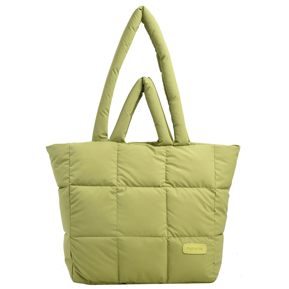 Dames Geruite Gewatteerde Handtas Effen Kleur Puffer Handtas Grote Capaciteit Casual Dames Meisjes Trendy Tas