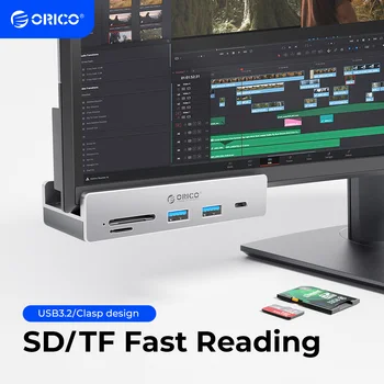 전원 커넥터가 있는 ORICO USB 3.2 허브 6포트 확장 10Gbps 프로토콜 고속 전송 SD TF 카드 고속 읽기