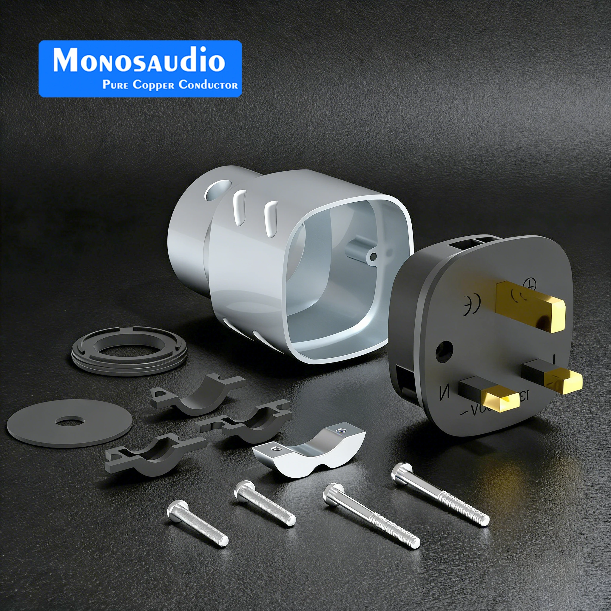Monosaudio Pure Copper United Kingdom Connector Gold/Rhodium 13A Mains Power Plug UK Ireland connector