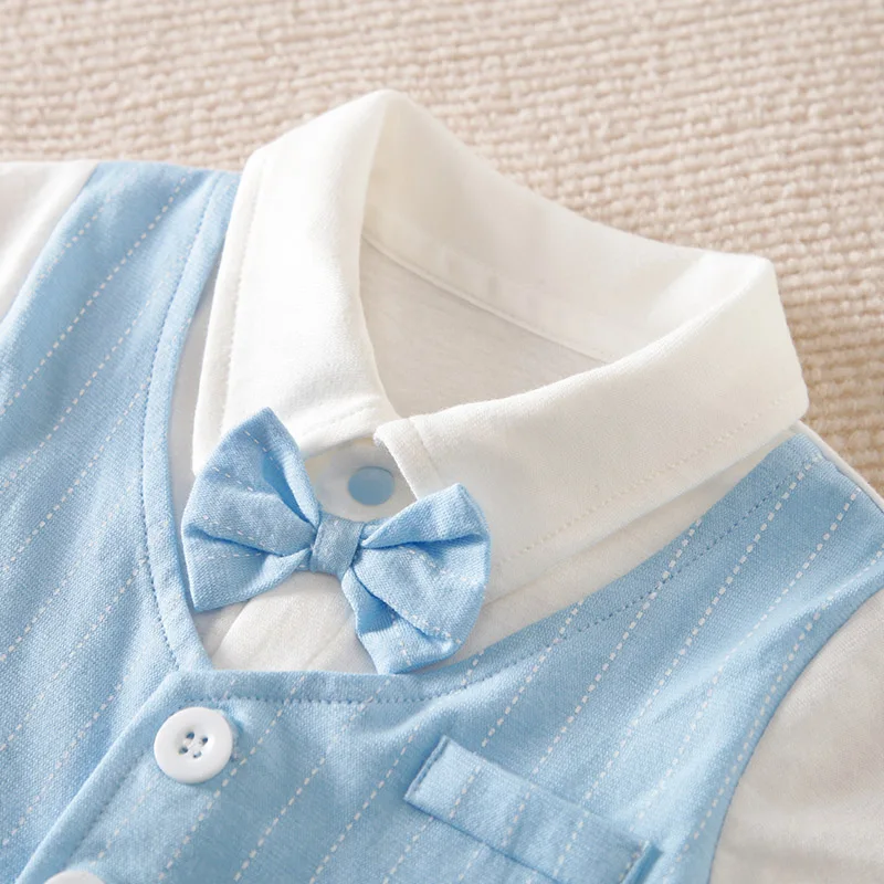 0-18 Baby Bodysuit Gentleman Style Handsome Party Vest Cotton Comfortable And Soft Summer Short Sleeve Newborn Clothing