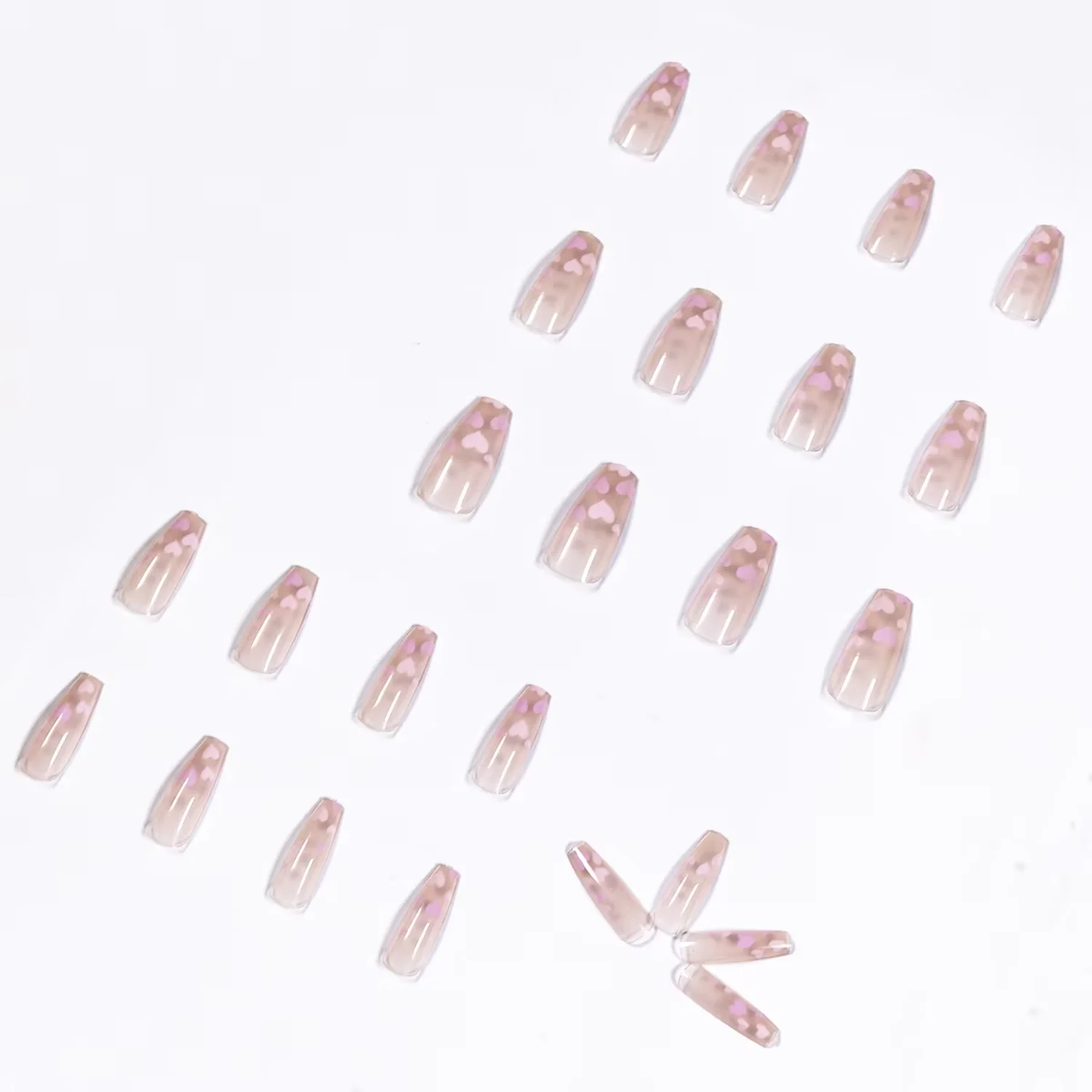 .Miemie 24-Piece Long Coffin-Shaped ABS Bubble Sweetheart Reusable Artificial Nails  Design with Charm Symbol