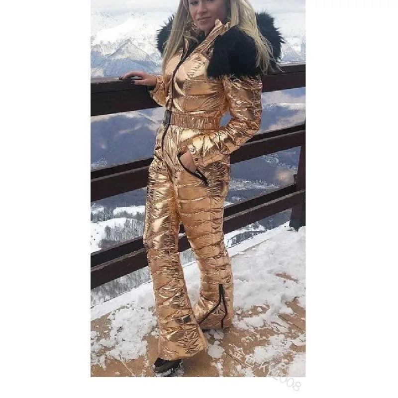 2024 Winter Hooded Parka Jumpsuit Women Bodysuit Sashes Jumpsuits Zipper Overalls Tracksuits One Piece Ski Suit Women Jackets