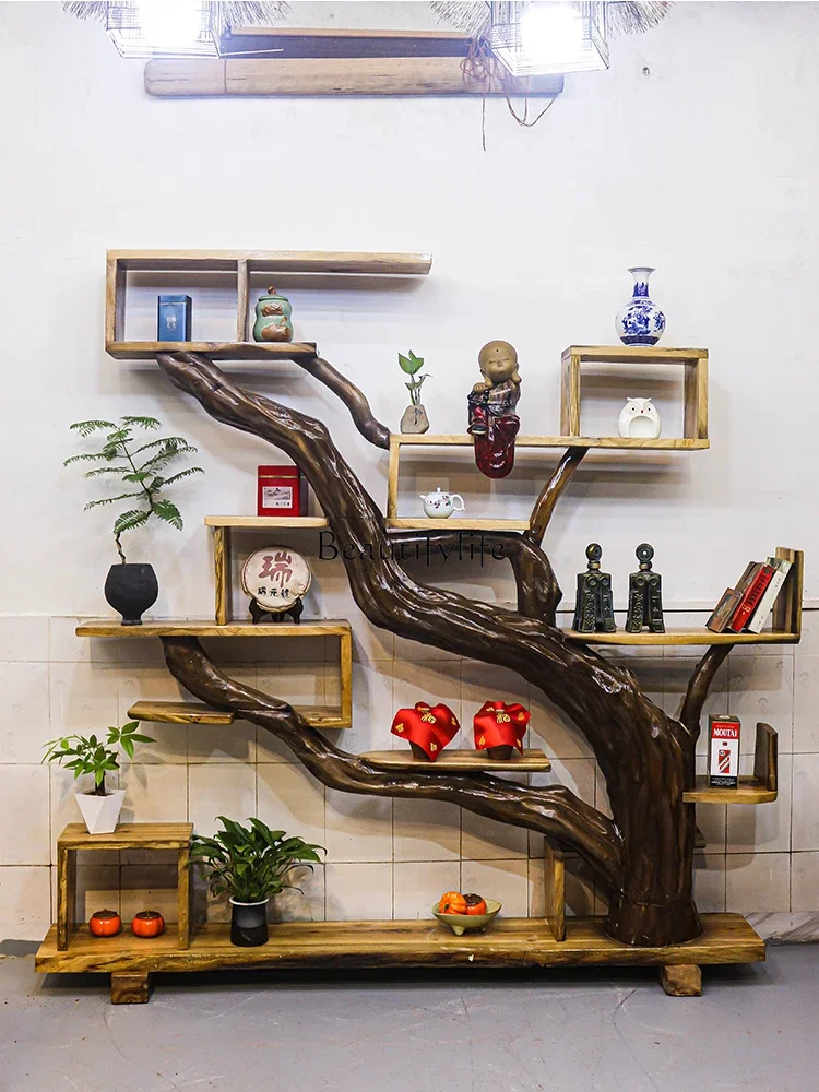 

X59Wabi Sabi Wind Log Creative Bookshelf Wall Tree Shelf Chinese Style