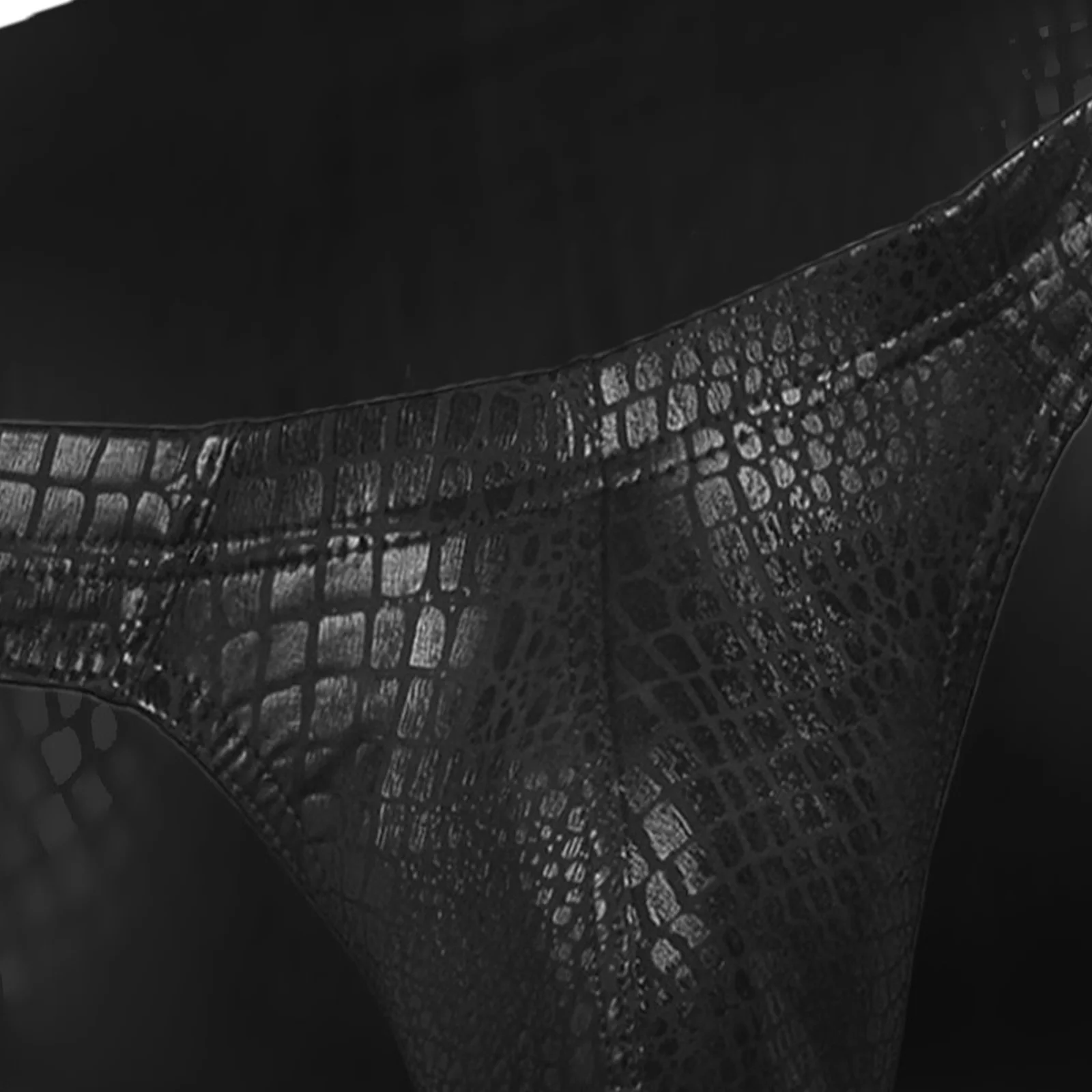 Herren-Unterwäsche, Kunstleder-Slips, sexy Schlangenhaut-Kostüm, mit verstärktem Bereich für die Vorderseite, „Wet-Look“-Unterhose, ultradünne Slips, Herren-Slips. – Detail 8