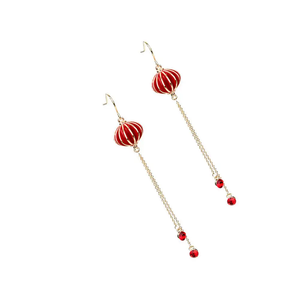 1Pair Chinese Style Lantern Tassel Earrings Long Eardrops Elegant Ear Jewelry Perfect Gift for Women Ladies Tassel Eardrops