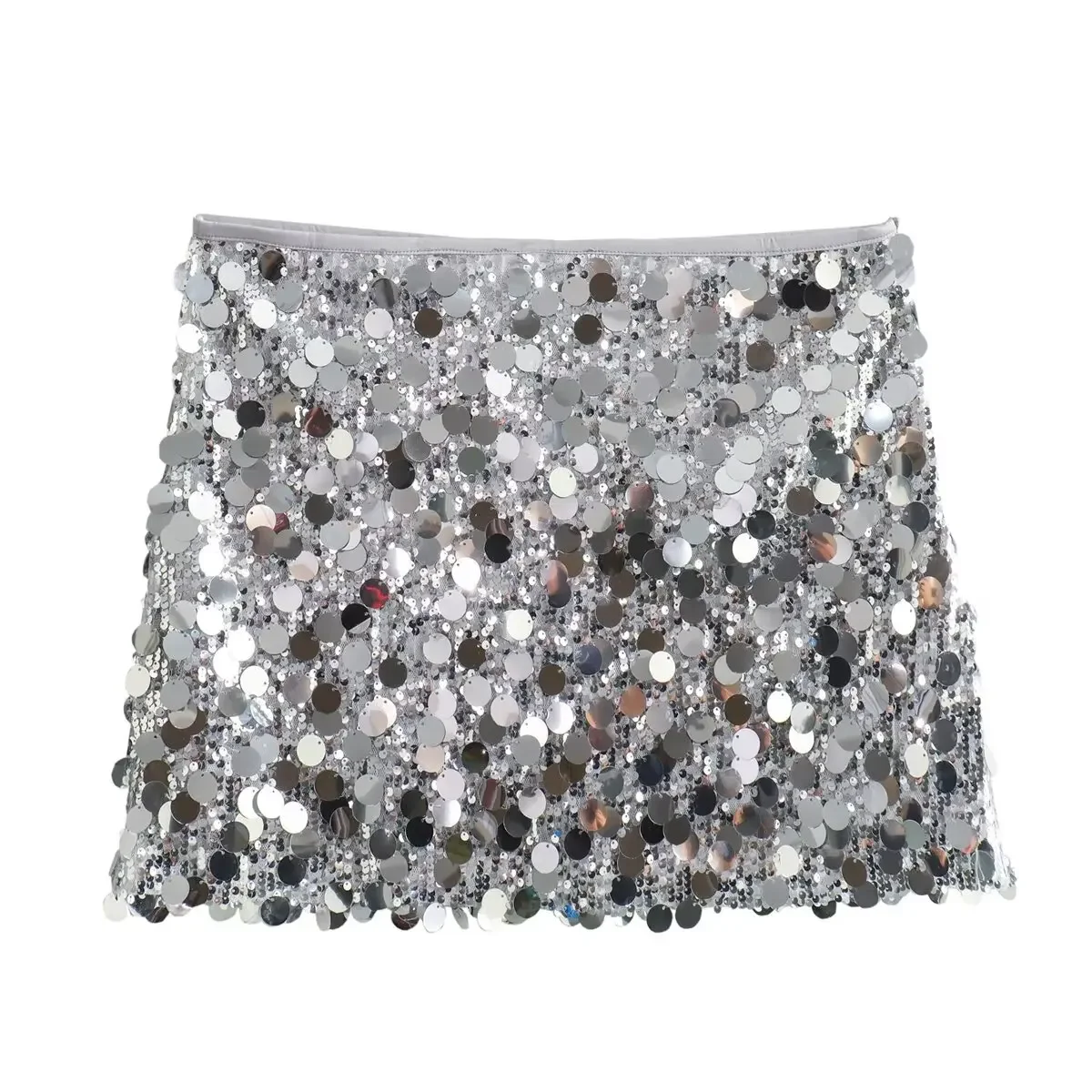 Women's new fashion multi-color sequin decoration casual slim versatile mini skirt retro high waist side zipper women's skirt