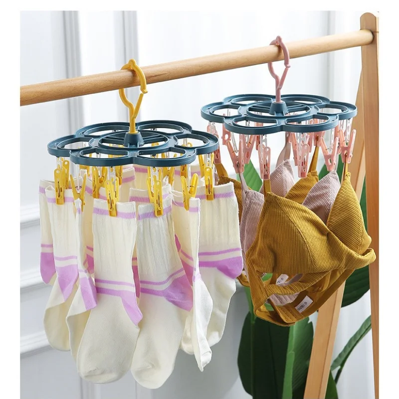 Multi functional sock rack folding drying rack balcony dormitory windproof multi clip underwear baby plum blossom drying rack