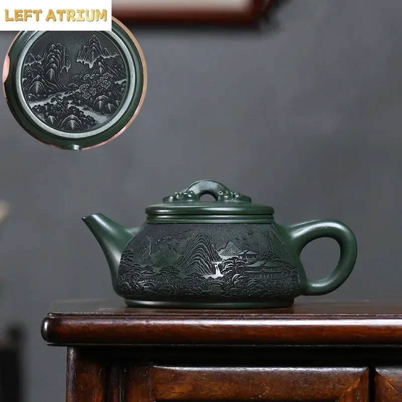 Tradition Yixing Purple Clay Teapot Chinese Handmade Landscape Tea Pot Raw Ore Green Mud Kettle Household Zisha Teaware 340ml