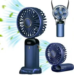 USB Handheld Mini Fan Foldable Portable Neck Hanging Fans 5 Speed USB Rechargeable Fan with Phone Stand and Display Screen