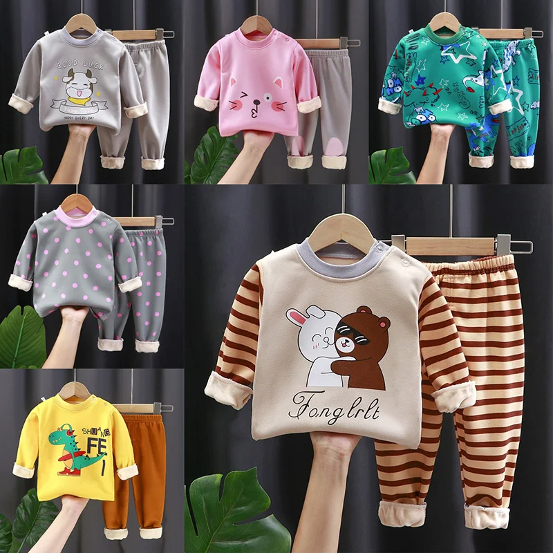 Children's Clothing Two-Piece Fall And Winter Thermal Underwear Padded  Thickened Boys And Girls Fall Clothing Homewear Suit